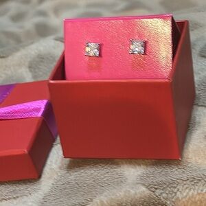 Silver Princess Cut CZ Stud Earrings